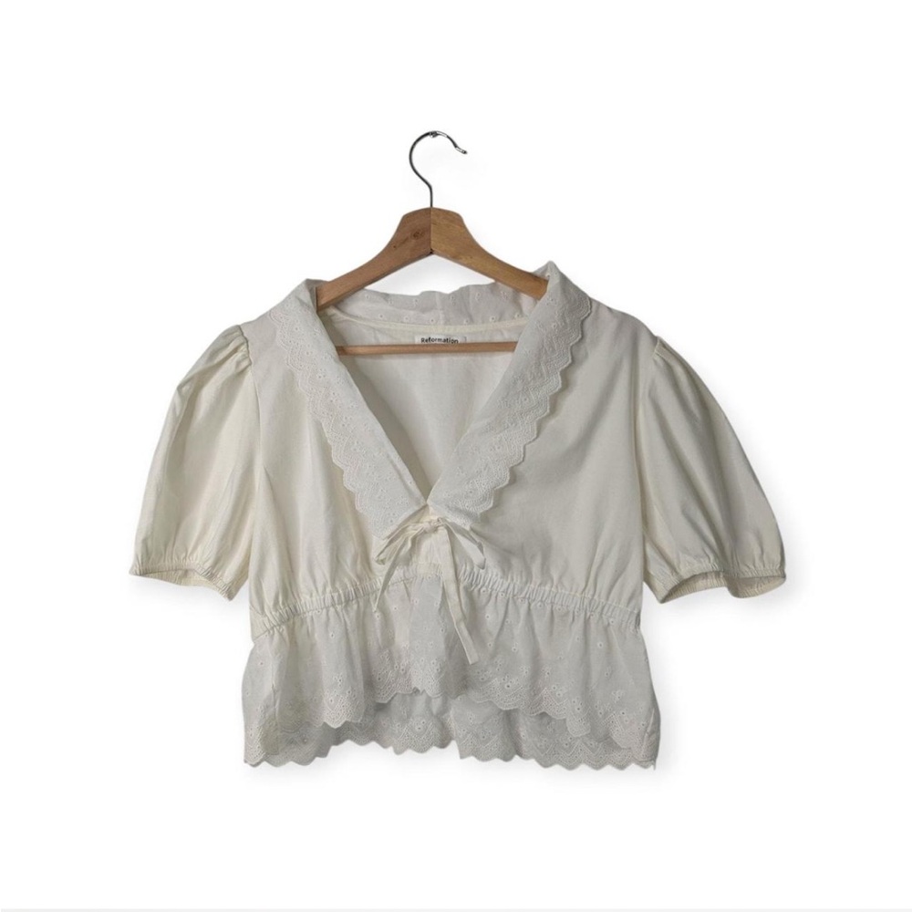 Reformation Eyelet Cropped Blouse